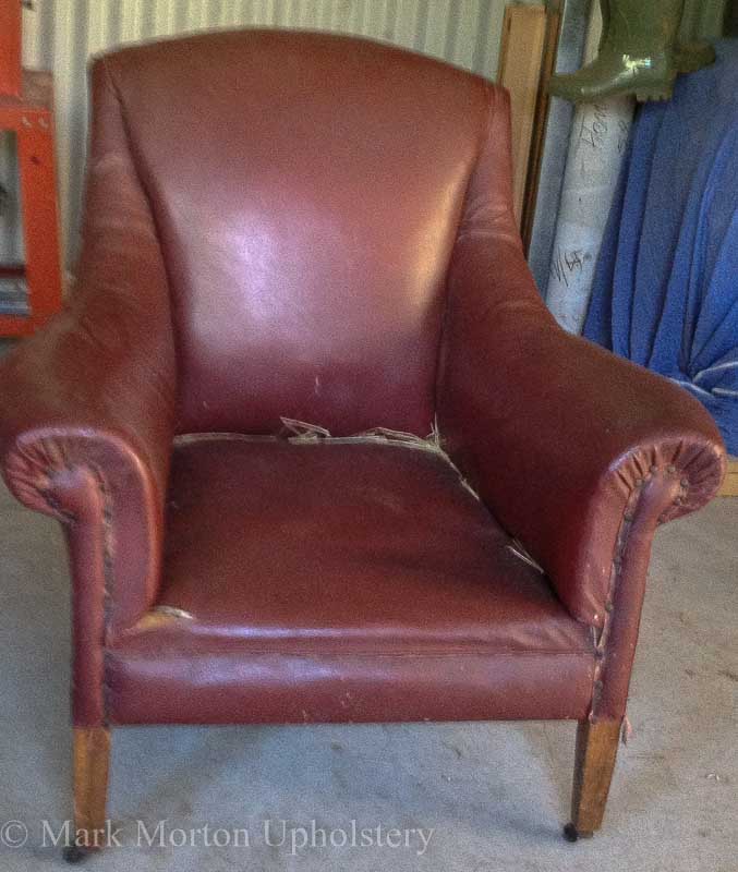 Leather armchair before upholstery shot