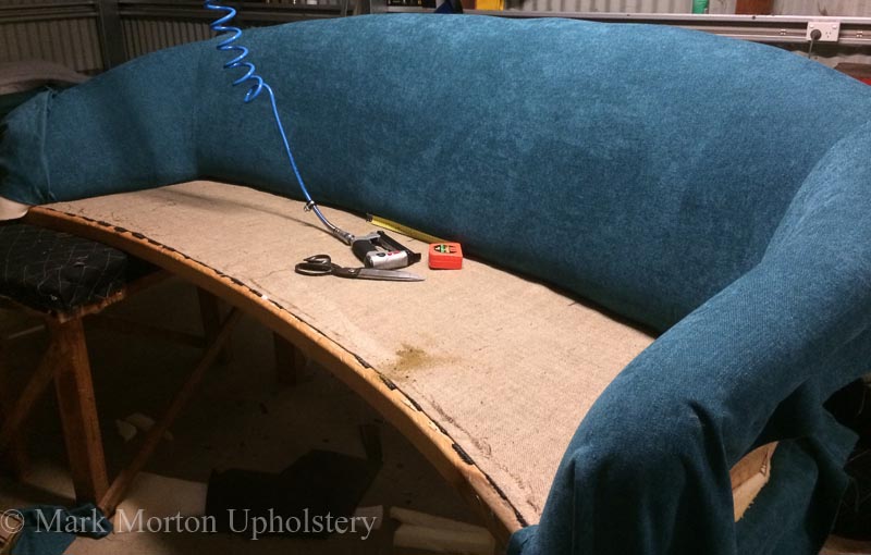 Blue sofa upholstery in progress 2